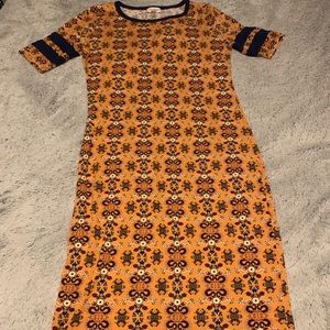 Lularoe mustard/navy blue pattern dress